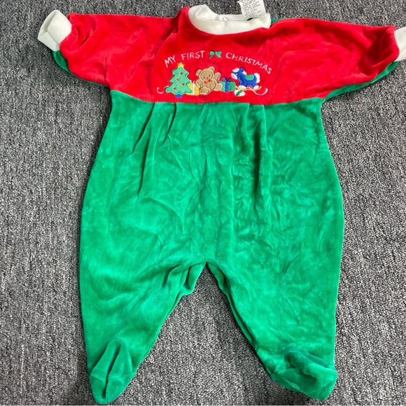 Vintage Baby's First Christmas Romper One Piece Size 6 Months Red Green Velvet - Picture 10 of 10